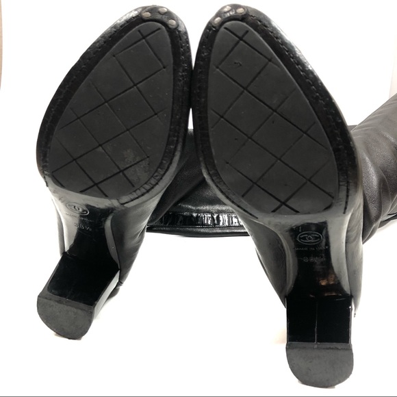 CHANEL • CC Lambskin Leather Thigh-High Heel Boots - Picture 13 of 16